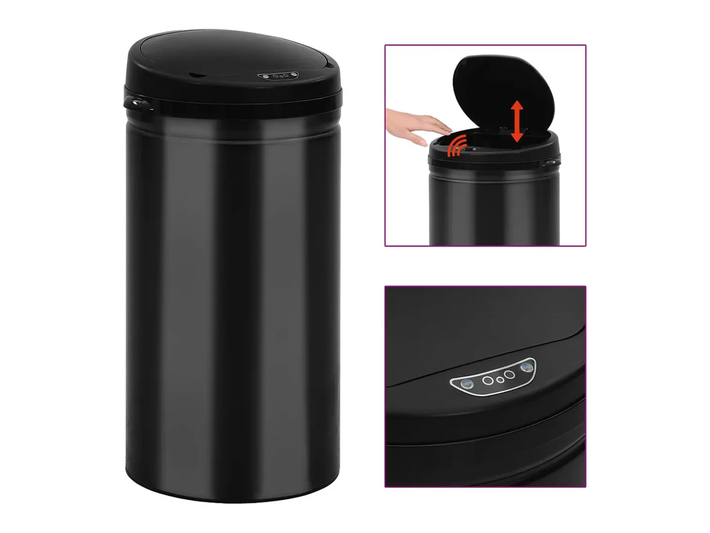Lixeira automática com sensor de 50 litros aço carbono preto 02_0006087