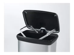 Lixeira com pedal 50L efeito metal prateado, plástico reciclado, fecho silencioso e sistema anti-odor