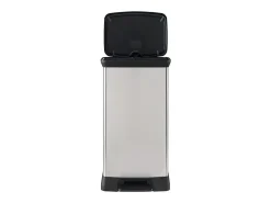 Lixeira com pedal 50L efeito metal prateado, plástico reciclado, fecho silencioso e sistema anti-odor