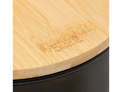 Lixeira de Casa de Banho em Metal Preto Carvão e Bambu 3L com Pedal de Abertura