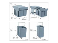 Lixeira de cozinha de 3 compartimentos em ABS cinza 13_0002324
