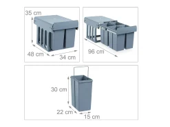 Lixeira de cozinha em ABS com 4 compartimentos cinza 13_0002325