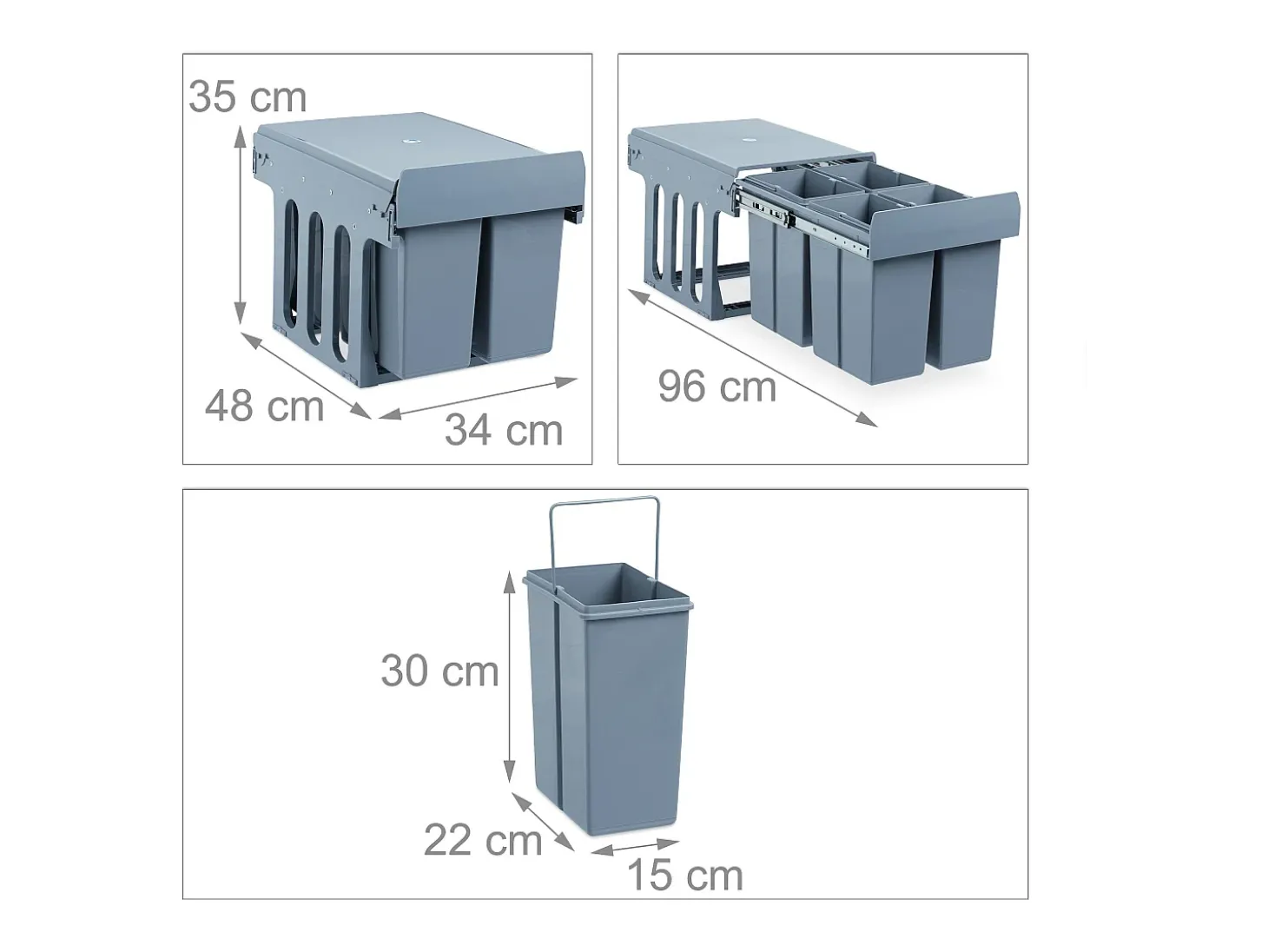 Lixeira de cozinha em ABS com 4 compartimentos cinza 13_0002325
