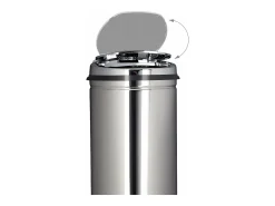 Lixeira de cozinha em aço inoxidável 50 litros lixeira metálica 80 cm de altura 30 cm de diâmetro tampa redonda prata 13_0002329