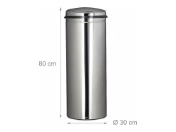 Lixeira de cozinha em aço inoxidável 50 litros lixeira metálica 80 cm de altura 30 cm de diâmetro tampa redonda prata 13_0002329