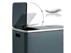 Lixeira de reciclagem 3 x 18 litros 3 compartimentos mecanismo tampão pedais tampa baldes internos de plástico com alças cinza antracite 12_0003236