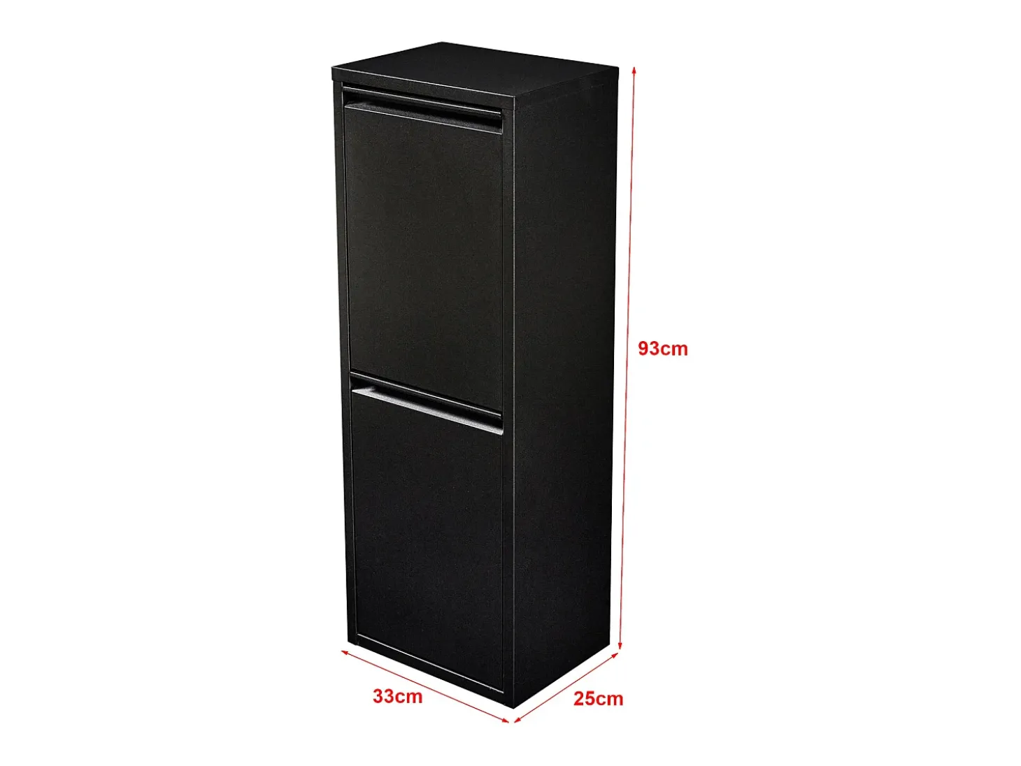 Lixeira de reciclagem de parede com 2 compartimentos removíveis 93 x 33 x 25 cm preta 03_0008199