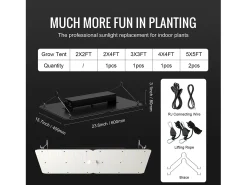 Lâmpada de Crescimento LED SucceBuy 300 W, Diodos Samsung de Intensidade Variável, para Plantas de Interior, Mudas, Vegetação, Floração, Driver em Série