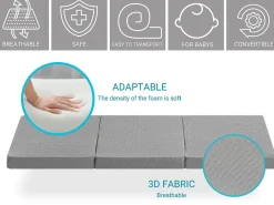 LOT X2 Colchão dobrável para cama de viagem 120 x 60 cm, colchão de espuma, espessura 5 cm, dobrável, colchão para parque infantil, 3 peças...