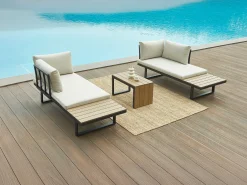 Lounge modular de jardim em alumínio: 2 sofás e uma mesa de centro - Antracite com almofadas bege - BAMBAÏA de MYLIA