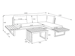 Lounge modular de jardim em alumínio: 2 sofás e uma mesa de centro - Antracite com almofadas bege - BAMBAÏA de MYLIA