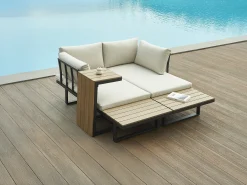 Lounge modular de jardim em alumínio: 2 sofás e uma mesa de centro - Antracite com almofadas bege - BAMBAÏA de MYLIA