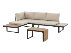 Lounge modular de jardim em alumínio: 2 sofás e uma mesa de centro - Antracite com almofadas bege - BAMBAÏA de MYLIA