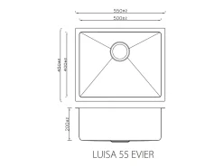 Luisa Lavatório 1 cuba individual 55x45 em aço inoxidável Essebagno