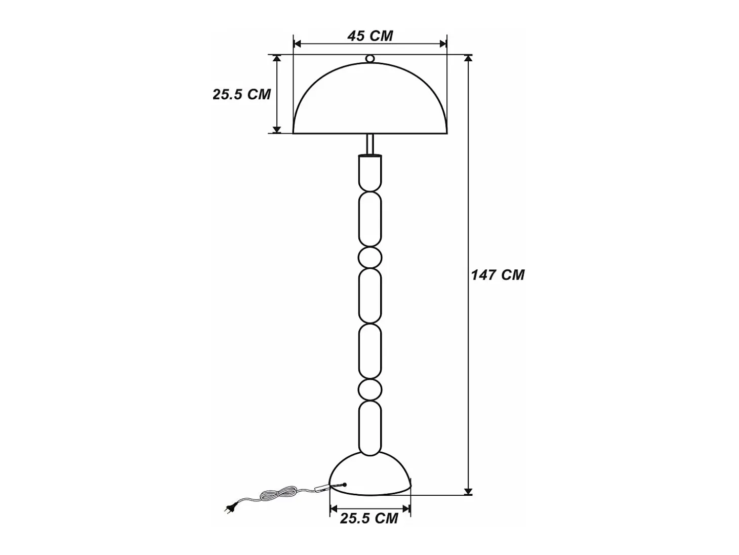 Luminária de pé tipo cogumelo em metal, D. 45 x A. 147 cm, bege brilhante, ELDON