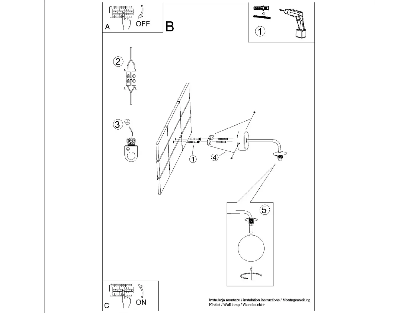 Luminária de parede Bealy minimalista, aço/vidro - 1 fontes de luz 4000K - L.10 x H.21 cm - preto/branco