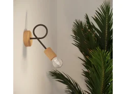 Luminária de parede Sparkon minimalista, aço/madeira - 1 fontes de luz 4000K - L.10 x H.24 cm - madeira preta/natural