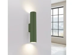 Luminária de parede Toris sótão, aço - 2 fontes de luz 4000K - L.6 x H.30 cm - verde oliva