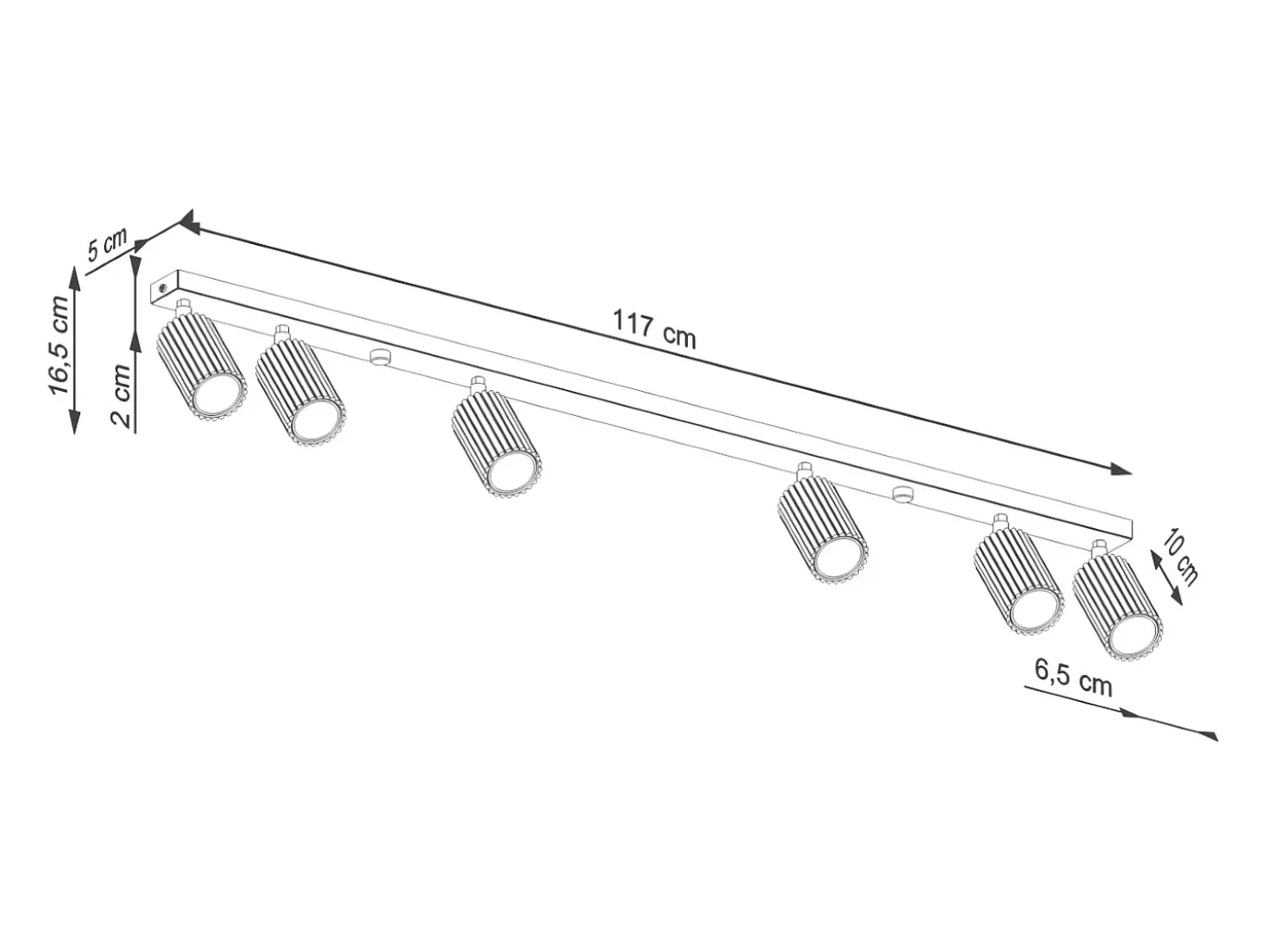 Luminária de teto Gloow minimalista, alumínio - 6 fontes de luz 3000K - L.117 x H.16.5 cm - branco