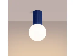 Luminária De Teto Halo Moderno, Alumínio/Vidro - 1 Lichtbronnen - L.12 X H.21 Cm - Ultramarino