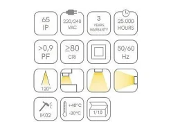 Luminária de teto LED oval ZIBOR, à prova d'água IP65, 12W, 4000K, branca