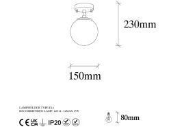 Luminária de teto metálica com globo - D. 15 x A. 23 cm - BARLATI