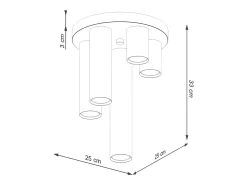 Luminária de teto Toris moderno, aço - 5 fontes de luz 3000K - L.25 x H.33 cm - preto