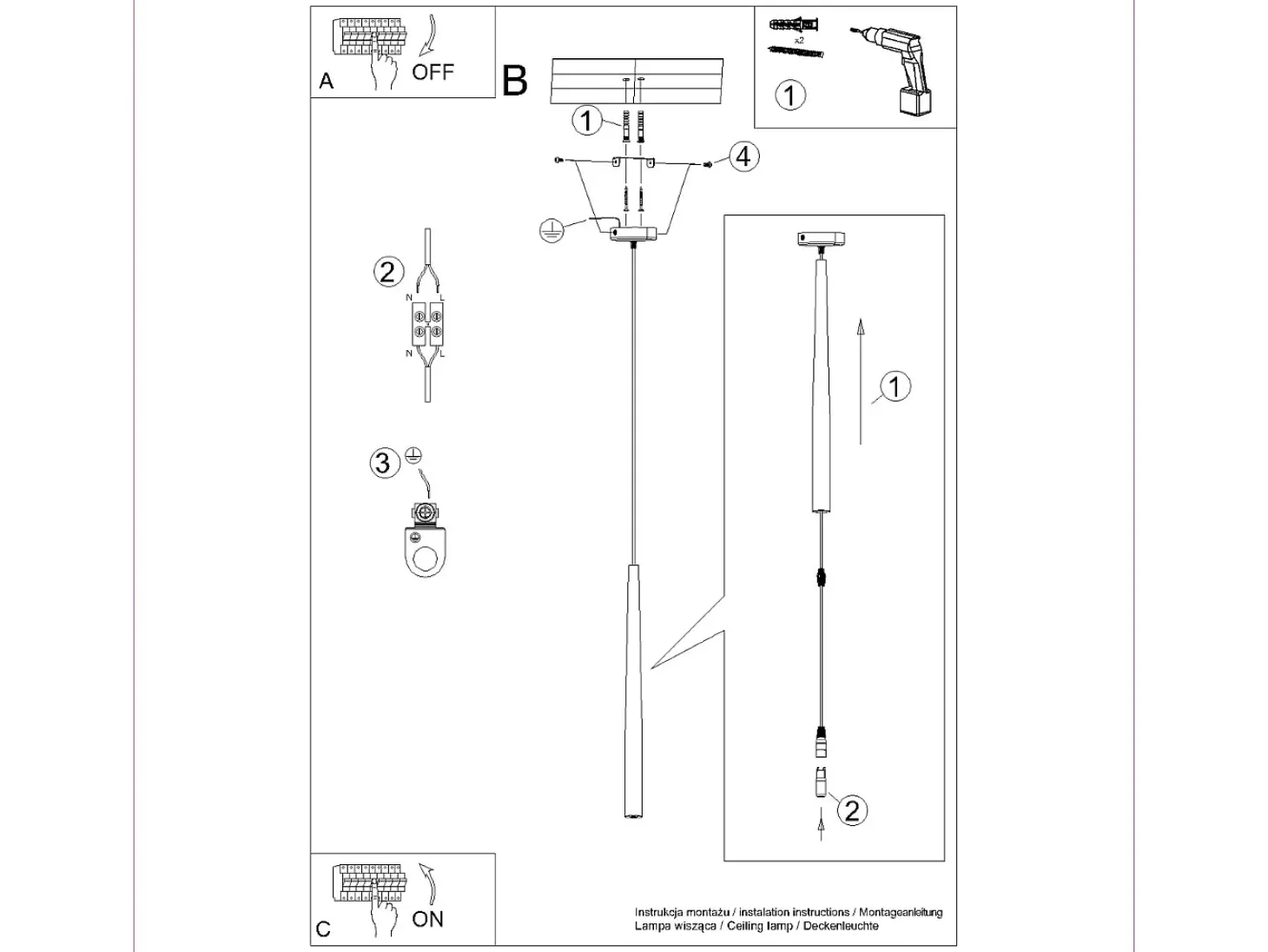 Luminária Pendente Bliss Moderno, Aço - 1 Lichtbronnen - L.8 X H.118 Cm - Preto