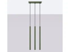 Luminária pendente Brill moderno, aço - 3 fontes de luz 3000K - L.30 x H.94 cm - verde oliva