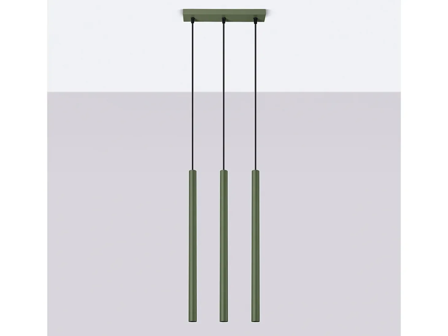 Luminária pendente Brill moderno, aço - 3 fontes de luz 3000K - L.30 x H.94 cm - verde oliva