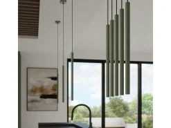 Luminária pendente Brill moderno, aço - 1 fontes de luz 3000K - L.8 x H.114 cm - verde oliva
