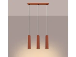 Luminária pendente Gloow minimalista, alumínio - 3 fontes de luz 4000K - L.45 x H.98 cm - ocre vermelho