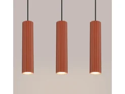 Luminária pendente Gloow minimalista, alumínio - 3 fontes de luz 4000K - L.45 x H.98 cm - ocre vermelho