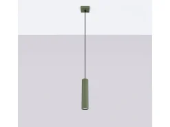Luminária pendente Gloow minimalista, alumínio - 1 fontes de luz 3000K - L.8 x H.118 cm - verde oliva