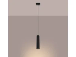 Luminária Pendente Karbon Minimalista, Alumínio - 1 Lichtbronnen - L.8 X H.118 Cm - Preto