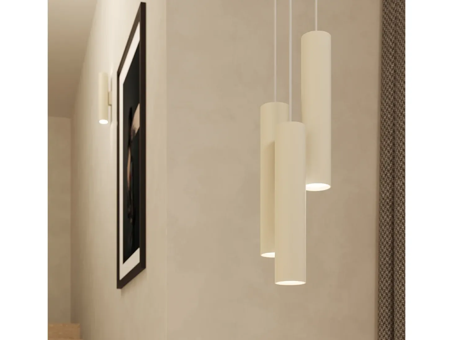 Luminária pendente Toris sótão, aço - 3 fontes de luz 3000K - L.45 x H.98 cm - bege