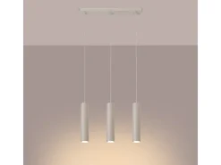 Luminária pendente Toris sótão, aço - 3 fontes de luz 4000K - L.45 x H.98 cm - bege