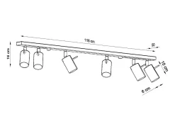 Luminárias de teto Briix moderno, aço - 6 fontes de luz 4000K - L.118 x H.16 cm - preto