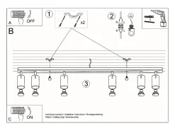 Luminárias de teto Briix moderno, aço - 6 fontes de luz 4000K - L.118 x H.16 cm - preto