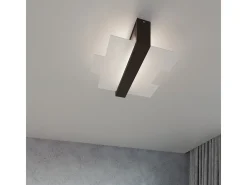 Luminárias de teto Ignis escandinavo, madeira/vidro - 2 fontes de luz 4000K - L.43 x H.12 cm - wengé