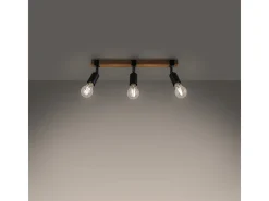 Luminárias de teto Shad moderno, aço/madeira - 3 fontes de luz 4000K - L.53 x H.14 cm - Madeira preta