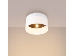 Luminárias de teto Straylon escandinavo, tecido/madeira/aço - 1 fontes de luz 4000K - L.35 x H.20 cm - branco/marrom escuro