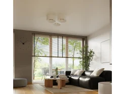 Luminárias de teto Straylon escandinavo, tecido/madeira/aço - 1 fontes de luz 4000K - L.35 x H.20 cm - branco/marrom escuro