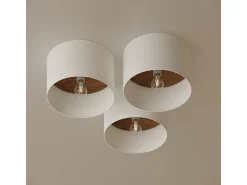 Luminárias de teto Straylon escandinavo, tecido/madeira/aço - 1 fontes de luz 4000K - L.35 x H.20 cm - branco/marrom escuro
