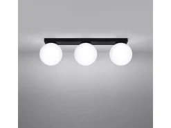 Luminárias de teto Zynfi moderno, aço/vidro - 3 fontes de luz 4000K - L.50 x H.14.5 cm - preto