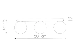 Luminárias de teto Zynfi moderno, aço/vidro - 3 fontes de luz 4000K - L.50 x H.14.5 cm - preto