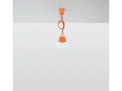 Luminárias pendentes Astis moderno, PVC - 3 fontes de luz 3000K - L.15 x H.90 cm - laranja