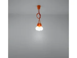 Luminárias pendentes Astis moderno, PVC - 3 fontes de luz 3000K - L.15 x H.90 cm - laranja
