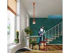 Luminárias pendentes Astis moderno, PVC - 3 fontes de luz 3000K - L.15 x H.90 cm - laranja