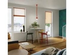 Luminárias pendentes Astis moderno, PVC - 3 fontes de luz 3000K - L.15 x H.90 cm - laranja